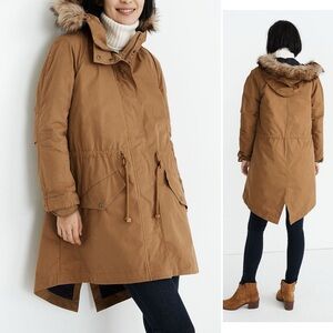 Madewell Nylon Vancouver Parka Oversized Zip Up Lined Hooded Jacket Tan Size S